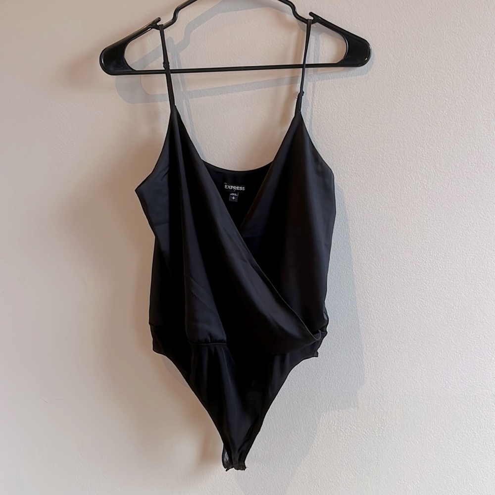 Black Faux Wrap Bodysuit
